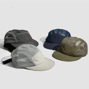 Custom 5 Panel Mesh Unstructured Flat Bill Sport Trail Runner Quick Drying Camp Cap