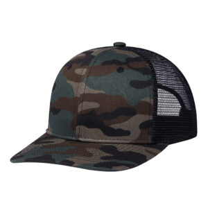 Pre-curve camo trucker hat