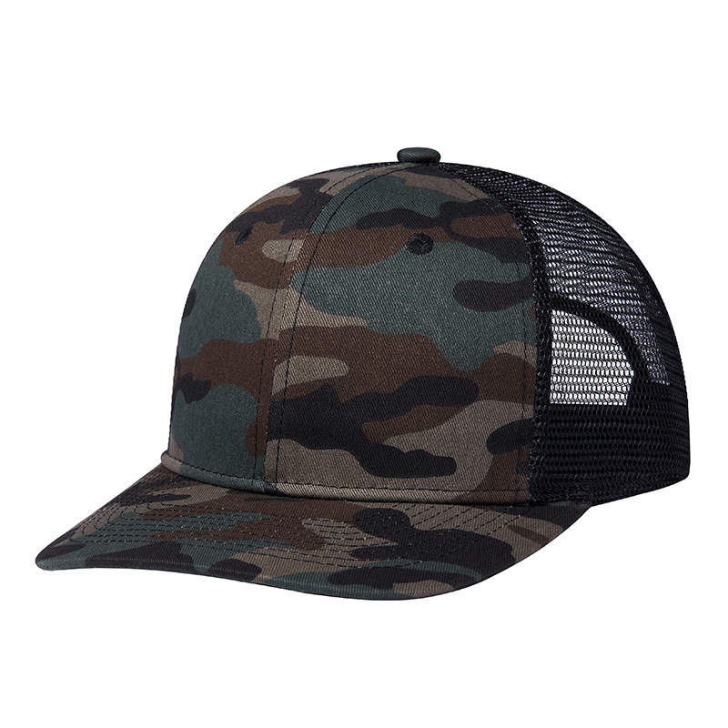 Pre-curve camo trucker hat
