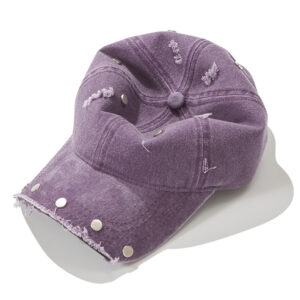 Distressed Frayed Apocalyptic Rivets Baseball Cap Dad Hat Unstructured with Satin Lining