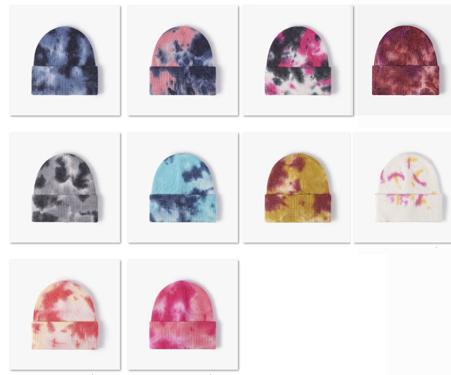 Streetwear Custom logo Ribbed Cuffed Tie Dyed Knitted Beanie Hat - Image 2