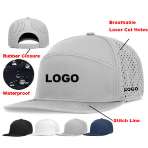 Waterproof Laser Cut Breathable Snapback Hat with Rubber Closure