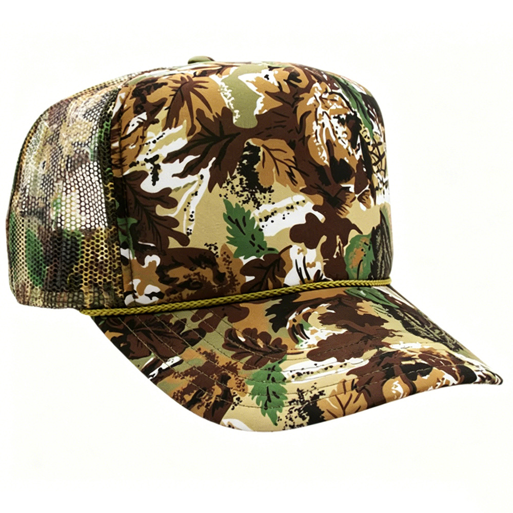 Wholesale Print Mesh Trucker Cap Men Woman Streetwear Green Leaf Camo Foam Mesh Trucker Hats - Image 4