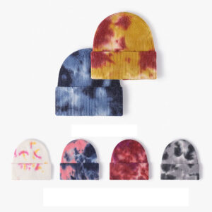 Streetwear Ribbed Cuffed Beanie Tie Dyed Knitted Hat with Custom Embroidery logo