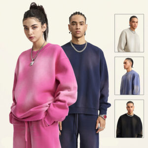 Blank Unisex Oversized Hand Spray Fading Streetwear Heavy Weight Fleece Hoodie
