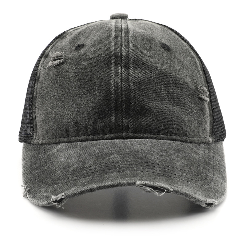 Vintage Washed Distressed Trucker Hat Unstructured Frayed Ripped Adjustable Snapback Retro Outdoor Mesh Cap - Image 3