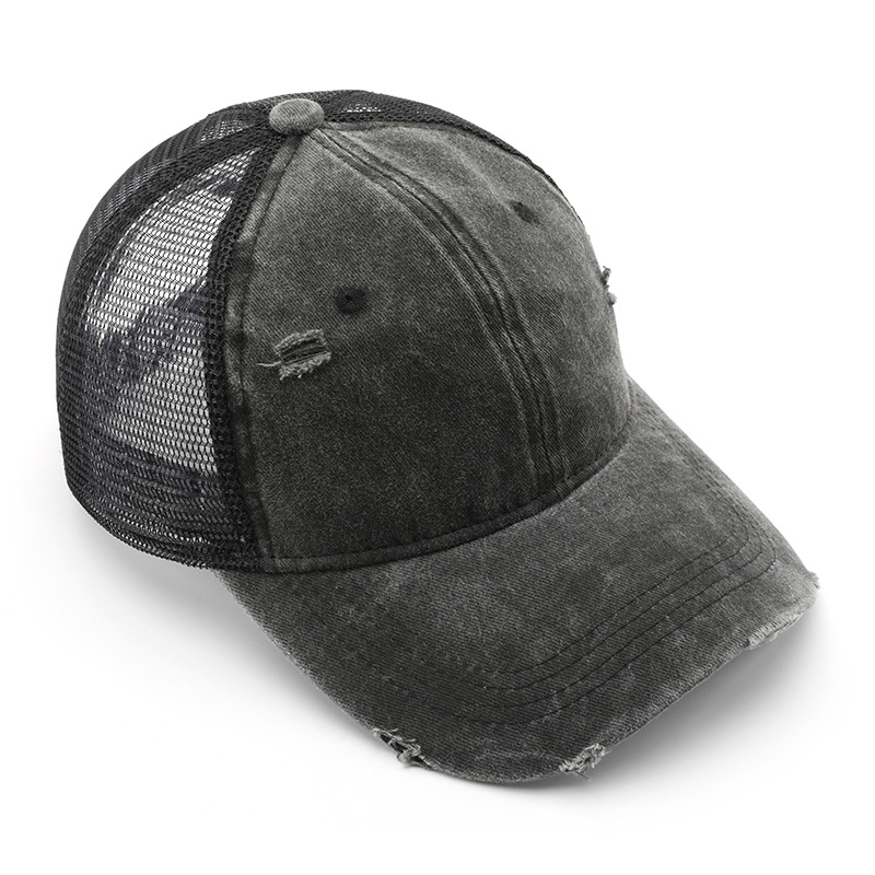Vintage Washed Distressed Trucker Hat Unstructured Frayed Ripped Adjustable Snapback Retro Outdoor Mesh Cap - Image 4