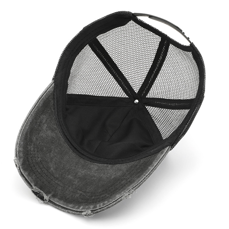Vintage Washed Distressed Trucker Hat Unstructured Frayed Ripped Adjustable Snapback Retro Outdoor Mesh Cap - Image 5