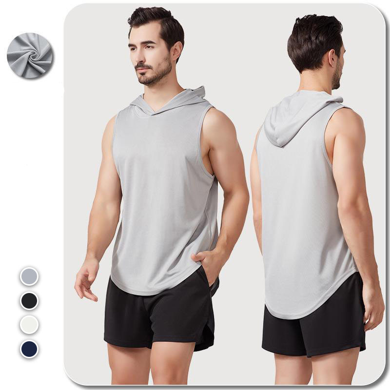 Unisex Blank Fitness Breathable Quick Drying Vest Athletic Shirt Tank Top Sleeveless Vests with Hood - Image 2