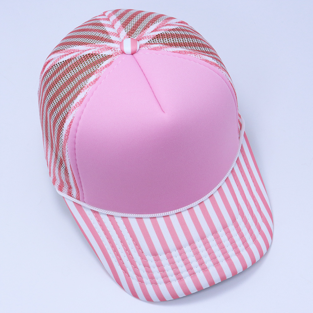 Classic Printed Side Stripe Mesh Polkadot Trucker Hat Cap Gorra Blank Striped Bill Rope Foam Trucker Hat - Image 14