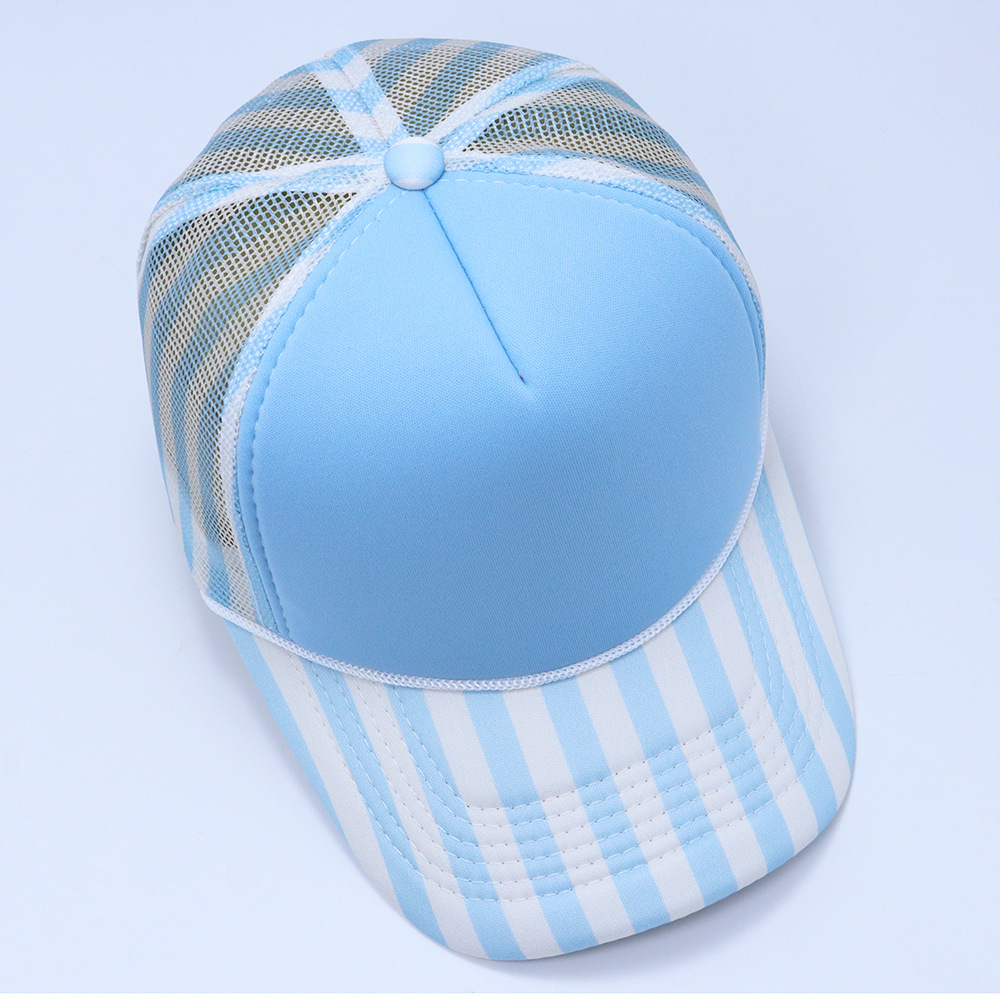 Classic Printed Side Stripe Mesh Polkadot Trucker Hat Cap Gorra Blank Striped Bill Rope Foam Trucker Hat - Image 13