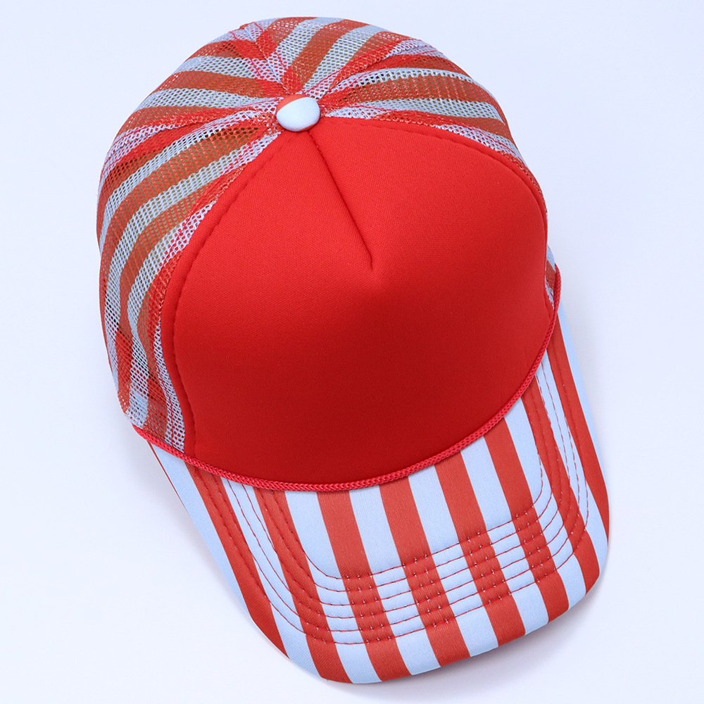 Classic Printed Side Stripe Mesh Polkadot Trucker Hat Cap Gorra Blank Striped Bill Rope Foam Trucker Hat - Image 12