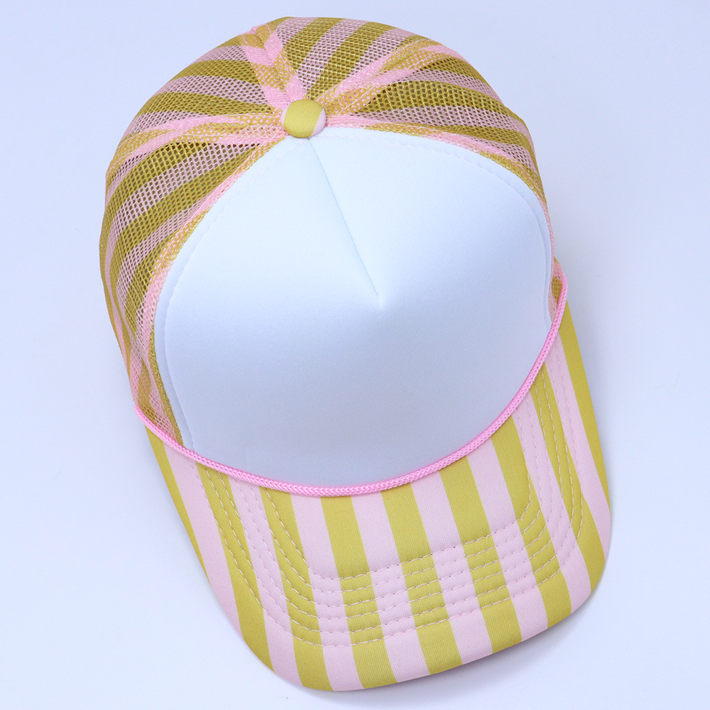 Classic Printed Side Stripe Mesh Polkadot Trucker Hat Cap Gorra Blank Striped Bill Rope Foam Trucker Hat - Image 11