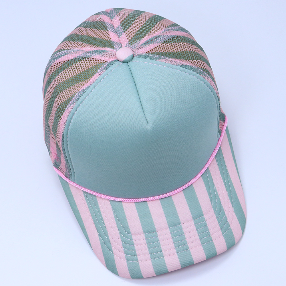 Classic Printed Side Stripe Mesh Polkadot Trucker Hat Cap Gorra Blank Striped Bill Rope Foam Trucker Hat - Image 10