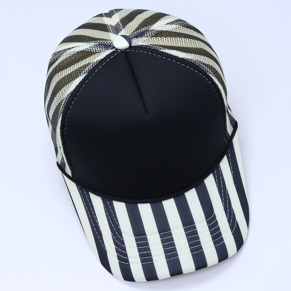 strip pattern brim mesh trucker hat