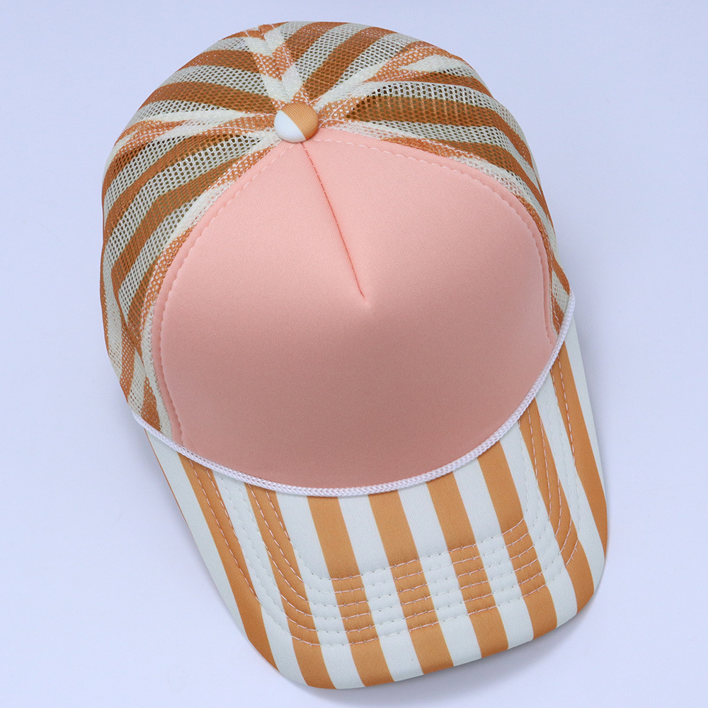 Classic Printed Side Stripe Mesh Polkadot Trucker Hat Cap Gorra Blank Striped Bill Rope Foam Trucker Hat - Image 8