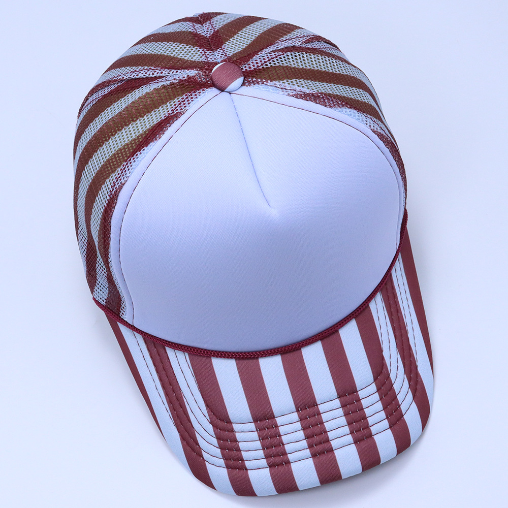 Classic Printed Side Stripe Mesh Polkadot Trucker Hat Cap Gorra Blank Striped Bill Rope Foam Trucker Hat - Image 7