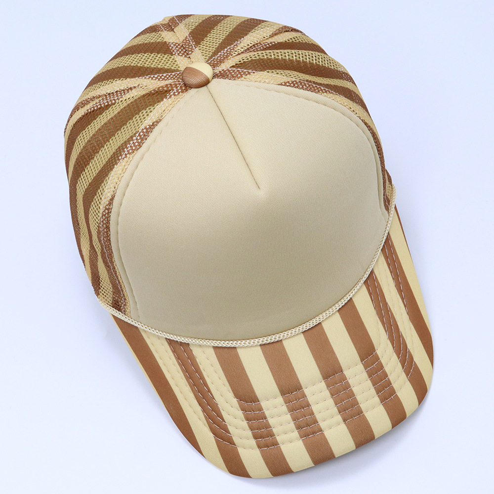 Classic Printed Side Stripe Mesh Polkadot Trucker Hat Cap Gorra Blank Striped Bill Rope Foam Trucker Hat - Image 6