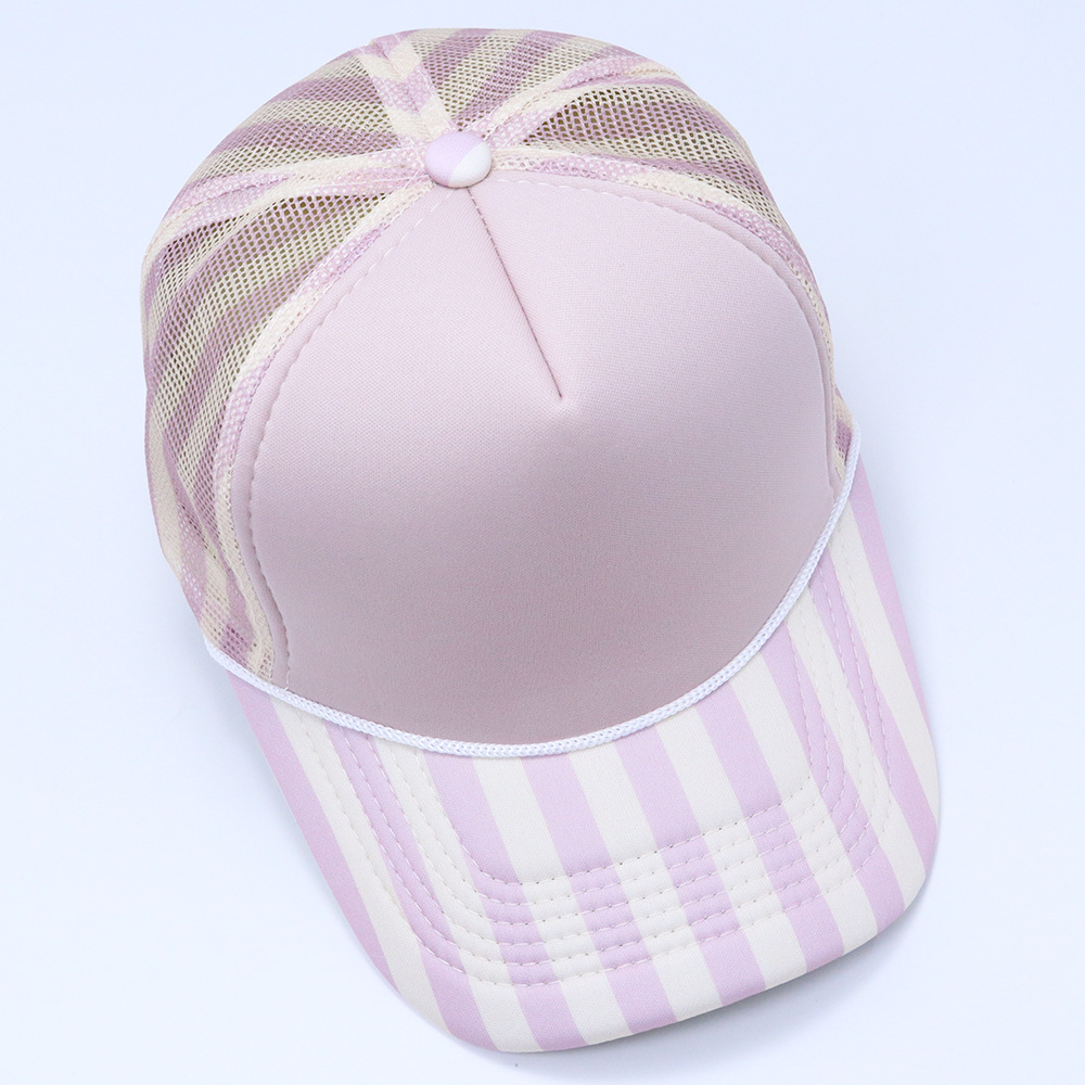 Classic Printed Side Stripe Mesh Polkadot Trucker Hat Cap Gorra Blank Striped Bill Rope Foam Trucker Hat - Image 5