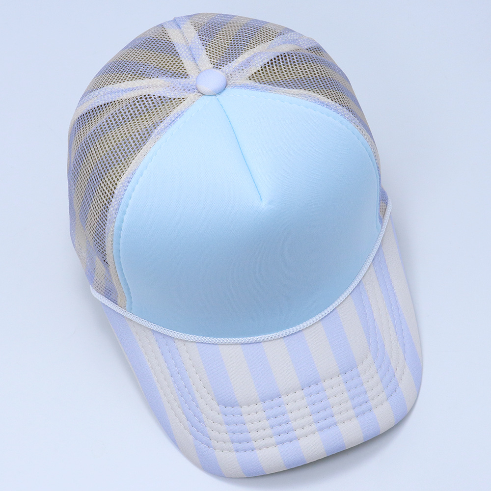 Classic Printed Side Stripe Mesh Polkadot Trucker Hat Cap Gorra Blank Striped Bill Rope Foam Trucker Hat - Image 4