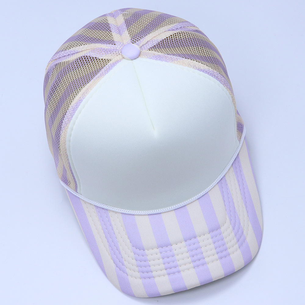 Classic Printed Side Stripe Mesh Polkadot Trucker Hat Cap Gorra Blank Striped Bill Rope Foam Trucker Hat - Image 3