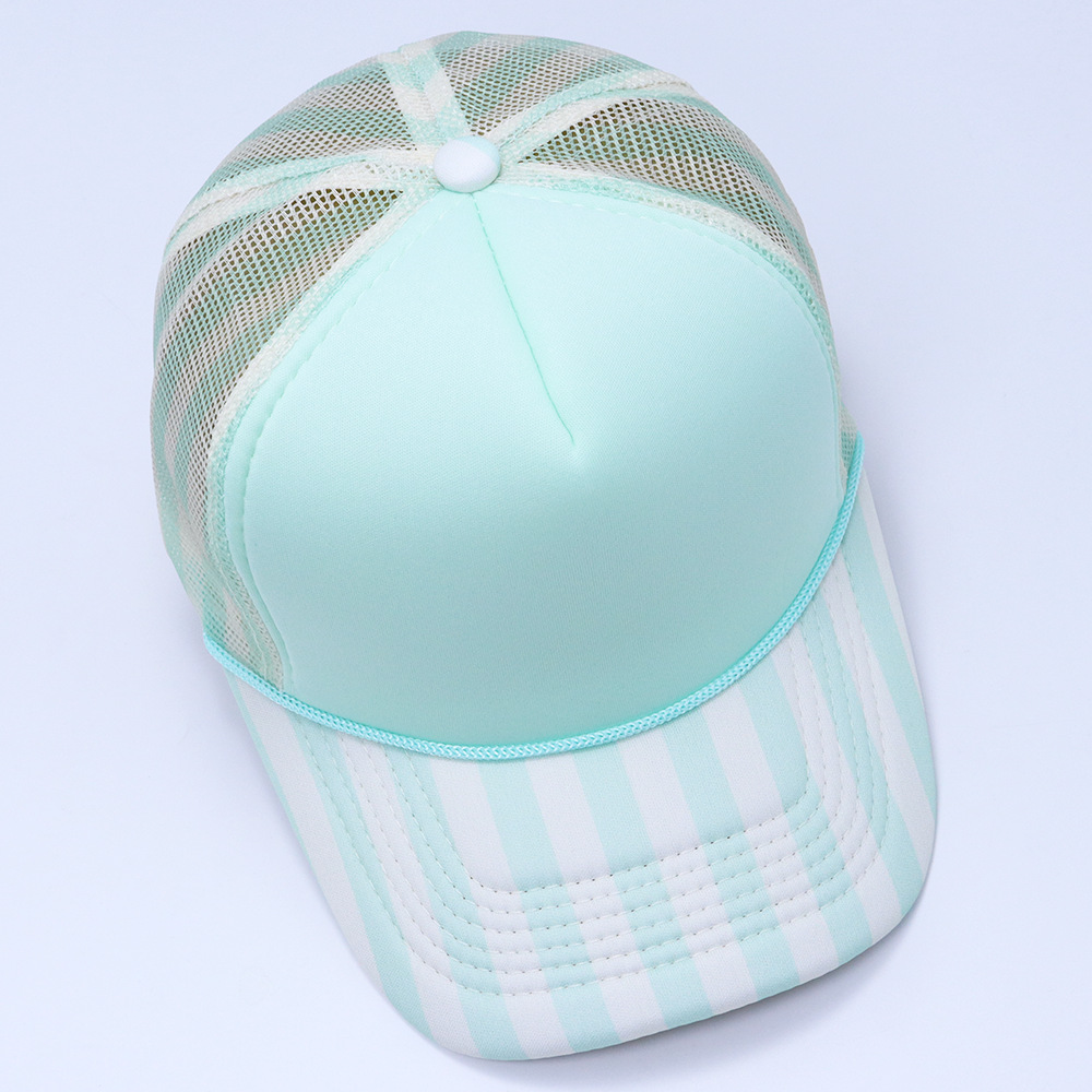 Classic Printed Side Stripe Mesh Polkadot Trucker Hat Cap Gorra Blank Striped Bill Rope Foam Trucker Hat - Image 2