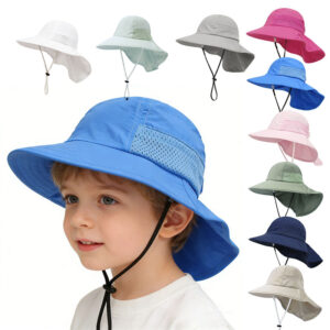 Children Summer UV UPF protection Neck Flap Adjustable Bucket Beach Hat with Custom logo