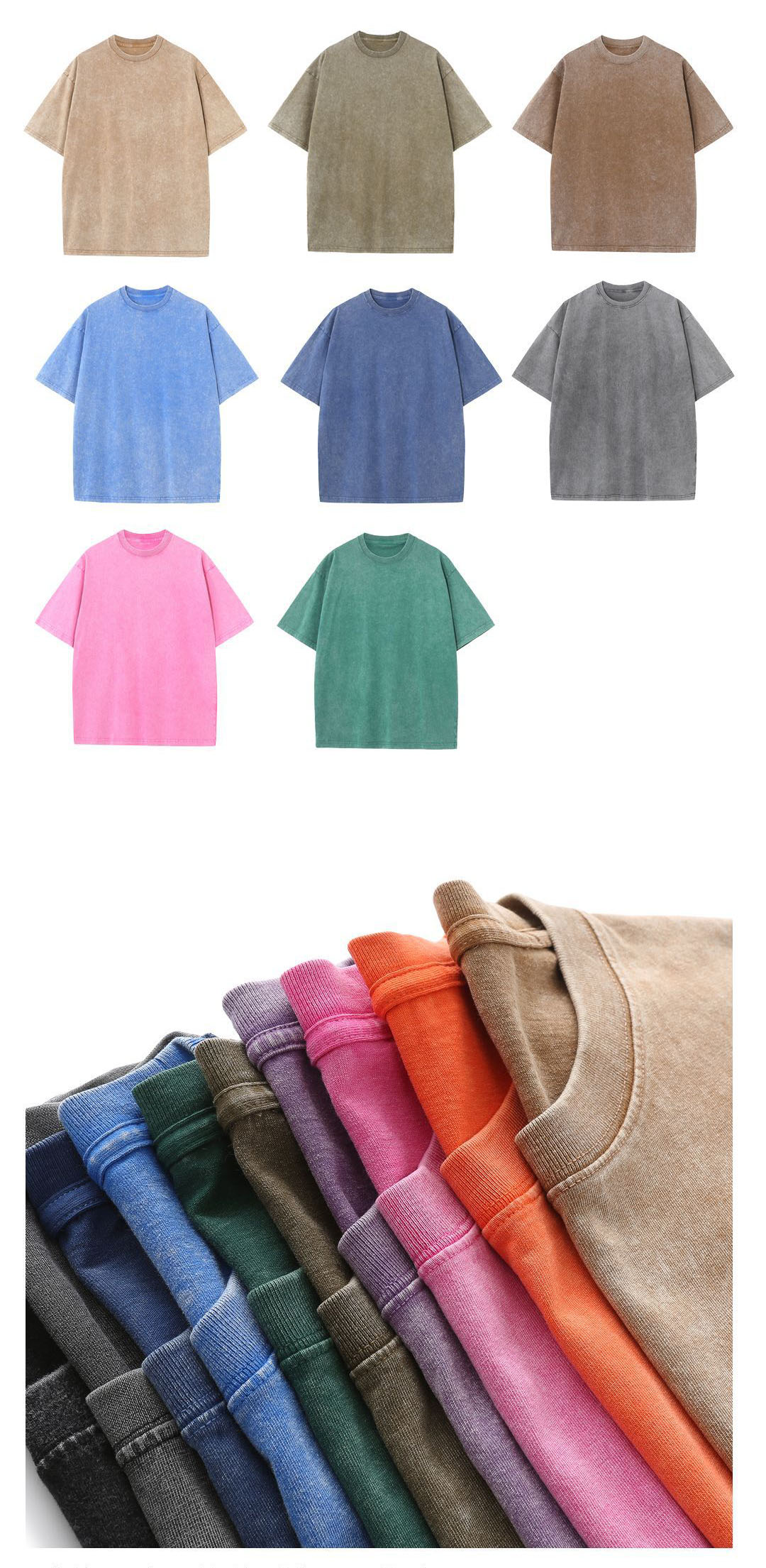 230g Cotton Blank Plain Tee Acid Stone Snow Wash Oversized Distressed T-shirts - Image 3