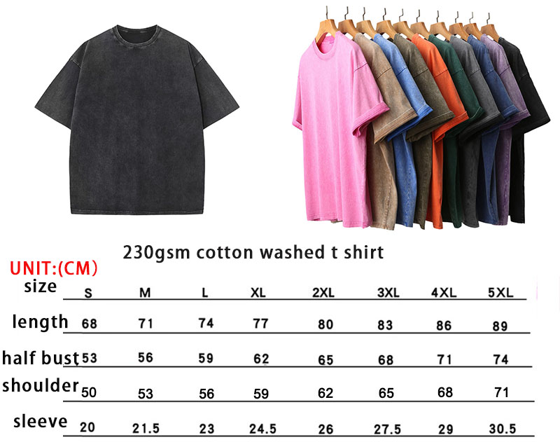 230g Cotton Blank Plain Tee Acid Stone Snow Wash Oversized Distressed T-shirts - Image 2