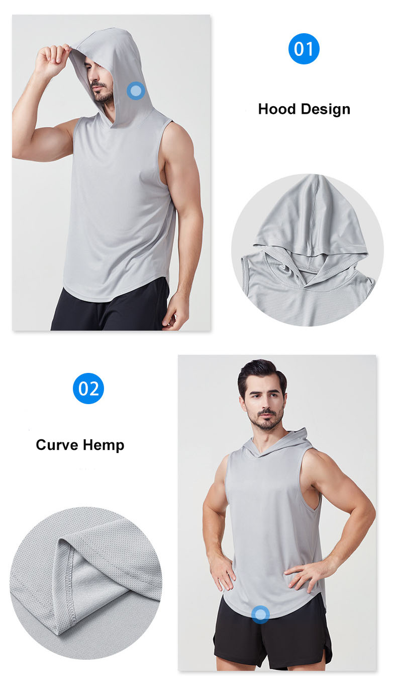 Unisex Blank Fitness Breathable Quick Drying Vest Athletic Shirt Tank Top Sleeveless Vests with Hood - Image 5