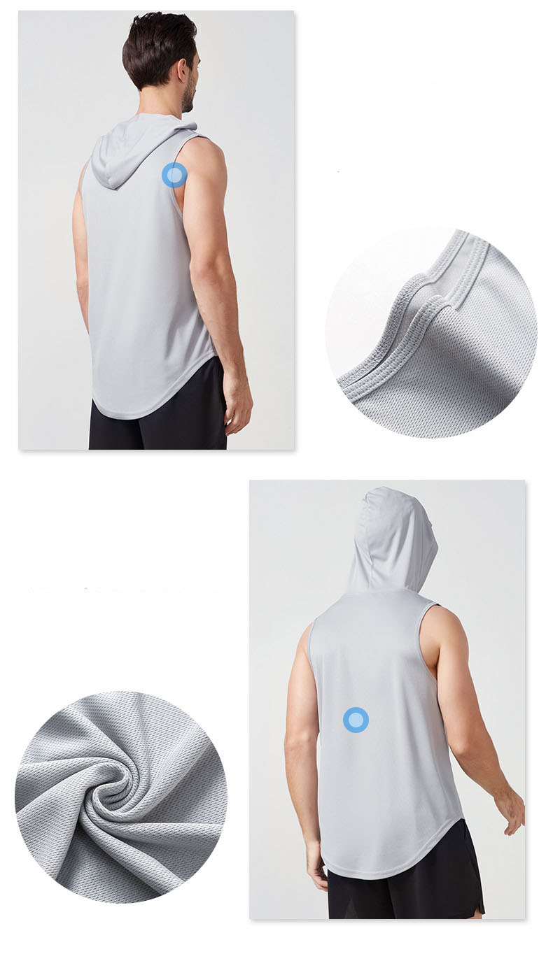 Unisex Blank Fitness Breathable Quick Drying Vest Athletic Shirt Tank Top Sleeveless Vests with Hood - Image 4