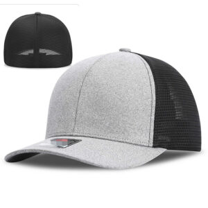 Stretch Headband Fitted Trucker Cap 6 Panel Full Elastic Mesh Closure Fitted Breathable Quick Dry Performance Baseball Golf Hat