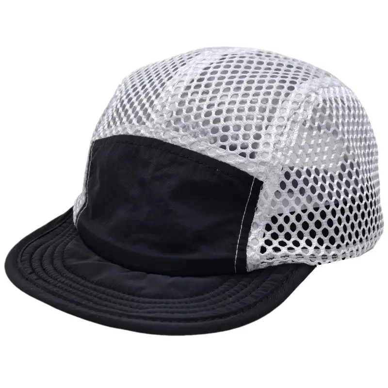 Breathable Big Hole Mesh Nylon 5 Panel Light Weight Soft Brim Sport Running Hats