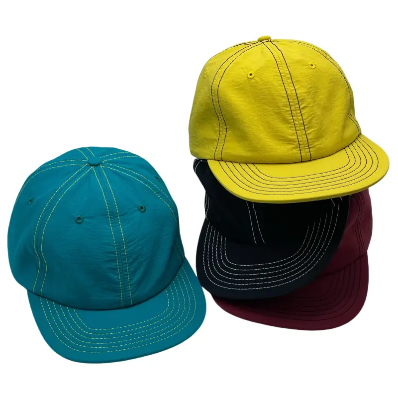 Flat Brim Unstructured Contrast Stitch Nylon Quick Dry Baseball Cap