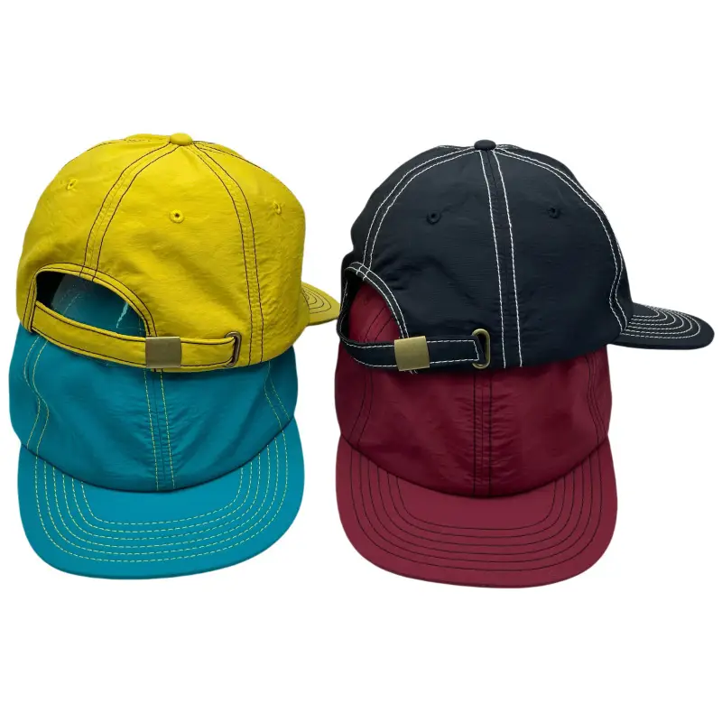 Flat Brim Unstructured Contrast Stitch Nylon Quick Dry Baseball Cap - Image 2